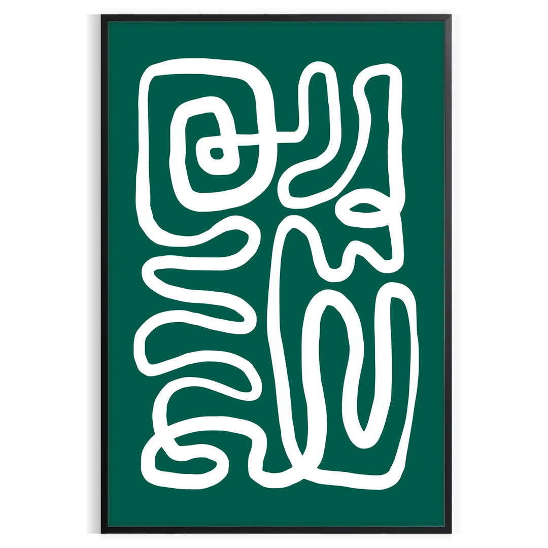 White and green paper-cut botanical artwork on minimalist poster