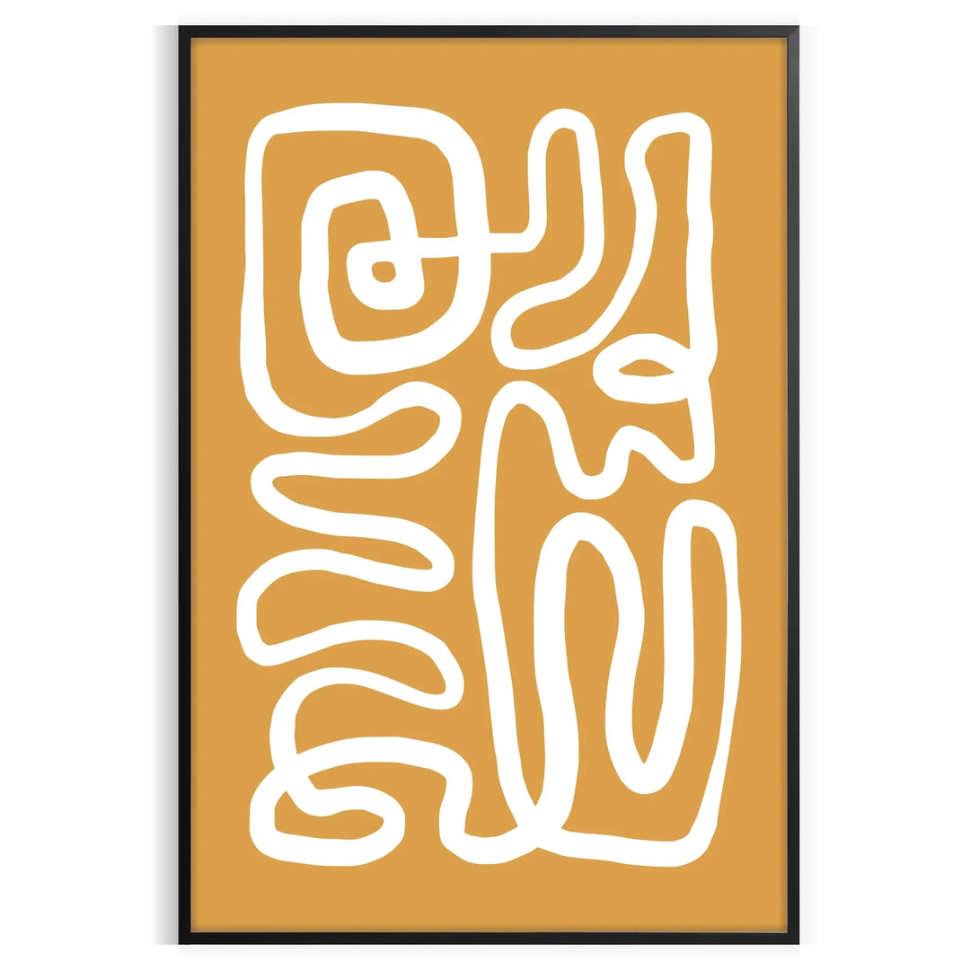 Paper-cut abstract poster in white and brown, minimalist collage design