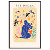 Abstract paper-cut design featuring layered orange and blue shapes - in a black frame