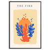 Abstract design featuring layered orange and blue paper-cut shapes - in a black frame