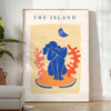 Papier découpé artwork featuring intricate cut-out designs in orange and blue - in a bright minimalist room with a plant and an armchair