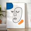 Paper-cut space collage poster in gray and white abstract design - in a bright minimalist room with a plant and an armchair