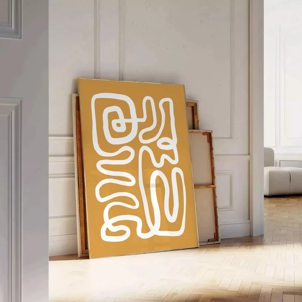 Paper-cut abstract poster in white and brown, minimalist collage design