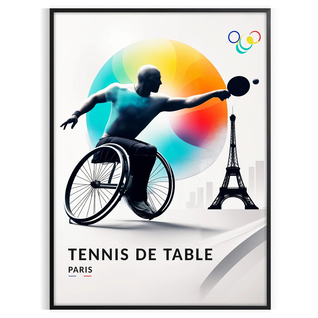 Vintage poster depicting a para table tennis player in action at Roland Garros, Paris