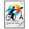 Pôster vintage mostrando um jogador de tênis de mesa para em ação em Roland Garros, Paris - numa moldura preta