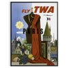 Retro travel poster featuring the Eiffel Tower and a TWA airplane - in a black frame