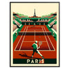 Art Deco style tennis scene in Paris with iconic landmarks - in a black frame