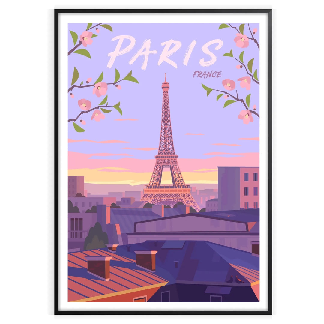 Colorful illustration of Paris with iconic landmarks and city lights