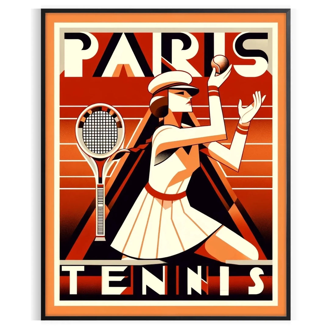 Vintage Paris tennis poster featuring Paris and Roland Garros