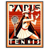 Vintage Paris tennis poster featuring Paris and Roland Garros - in a black frame