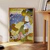 Vintage illustration of Paris with black and blue tones - beside a round wooden side table with books