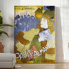 Vintage illustration of Paris with black and blue tones - in a bright minimalist room with a plant and an armchair