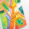 Graphic illustration of Paris with orange and blue tones - as a rolled, unframed print
