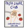 Minimalist kitchen print featuring 'Pasta Lover Club' in white and gray tones - in a black frame