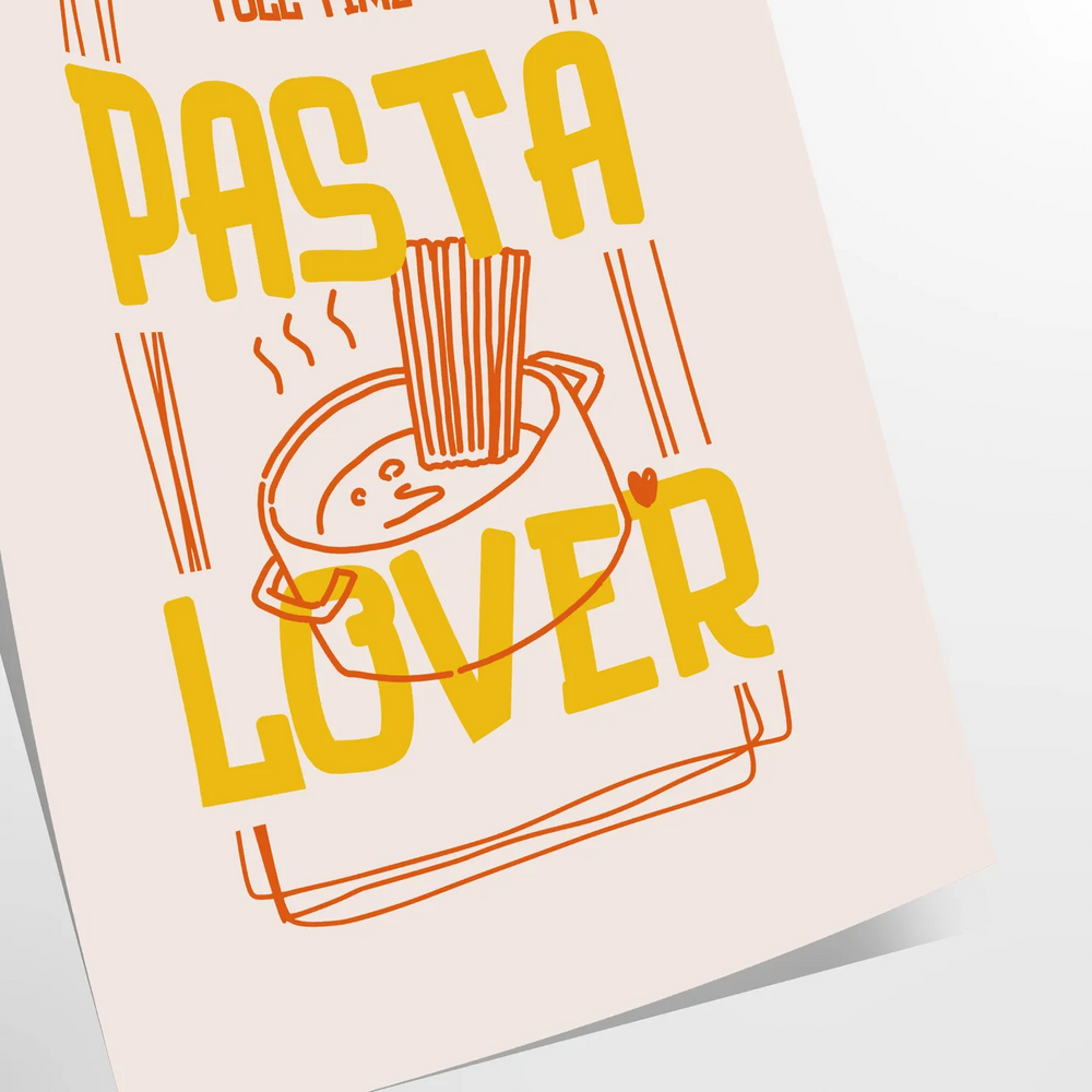 A colorful illustration of pasta shapes in warm brown and orange tones
