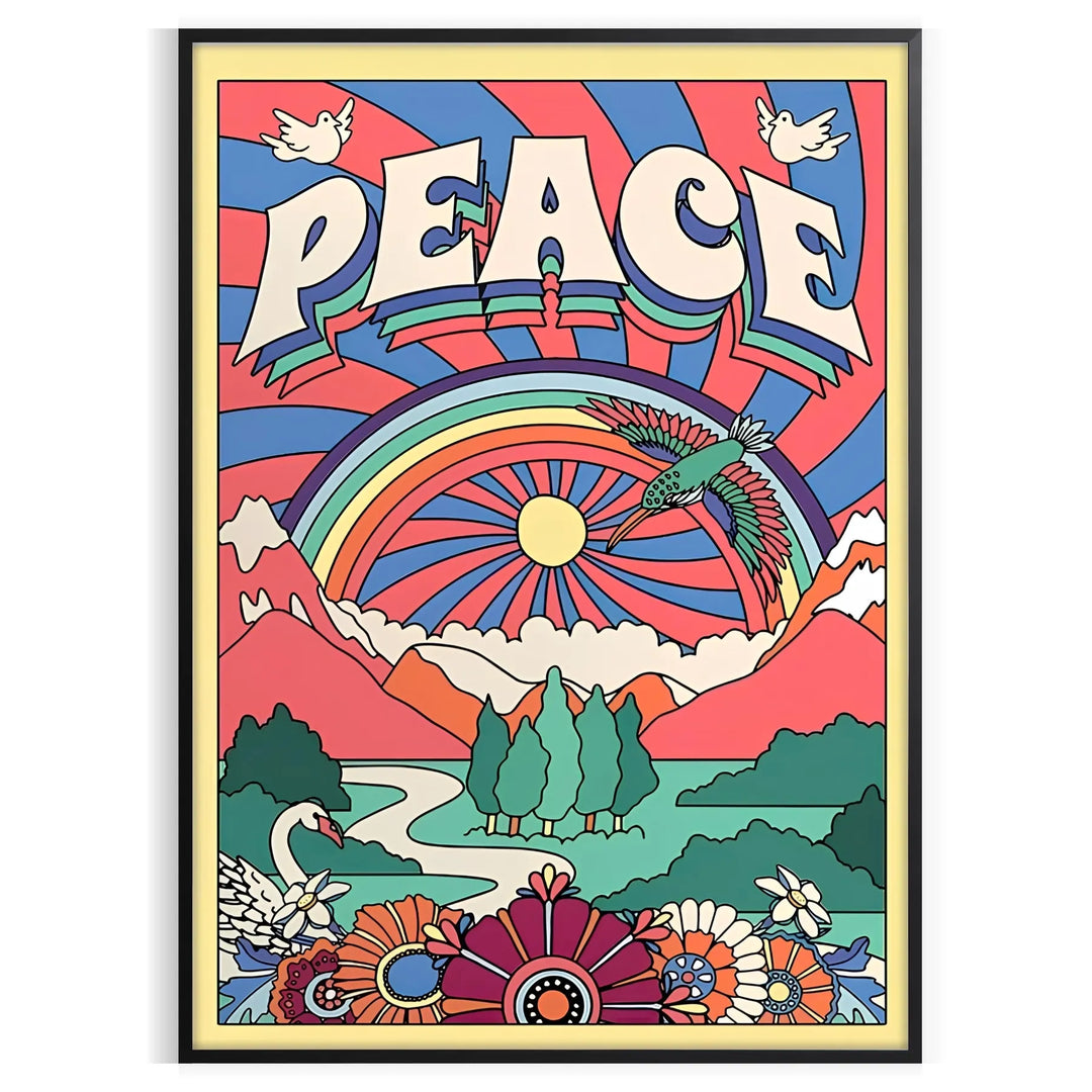 Abstract design featuring swirling blue and purple shapes with a groovy style - in a black frame