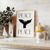 Abstract representation of peace with gray and black tones - styled on a counter with eucalyptus and a bowl of lemons