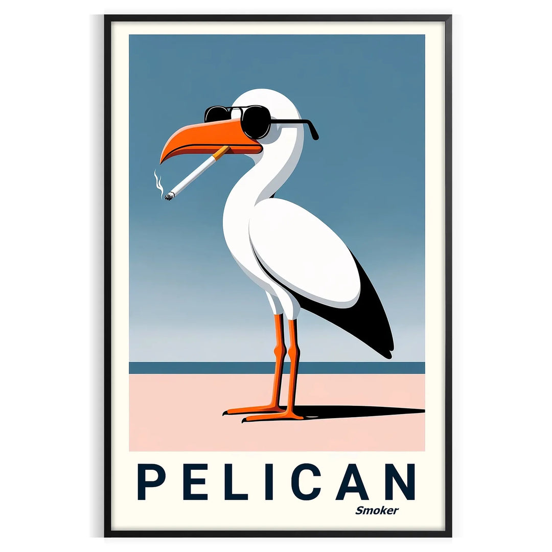A pelican in space, featuring orange and white hues against a dark background