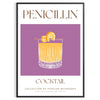 A modern illustration of a Penicillin cocktail with gray and orange tones - in a black frame