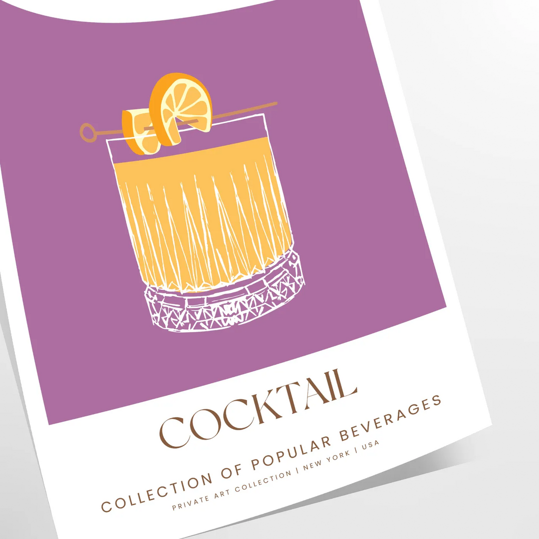 A modern illustration of a Penicillin cocktail with gray and orange tones