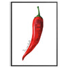 Ein farbenfrohes Küchenbild mit roten und grünen Paprika in modernem Stil - in einem schwarzen Rahmen