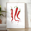 A colorful pepper illustration with rich brown and green tones - in a bright minimalist room with a plant and an armchair