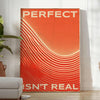 Abstract design with motivational text in orange and red hues - in a bright minimalist room with a plant and an armchair
