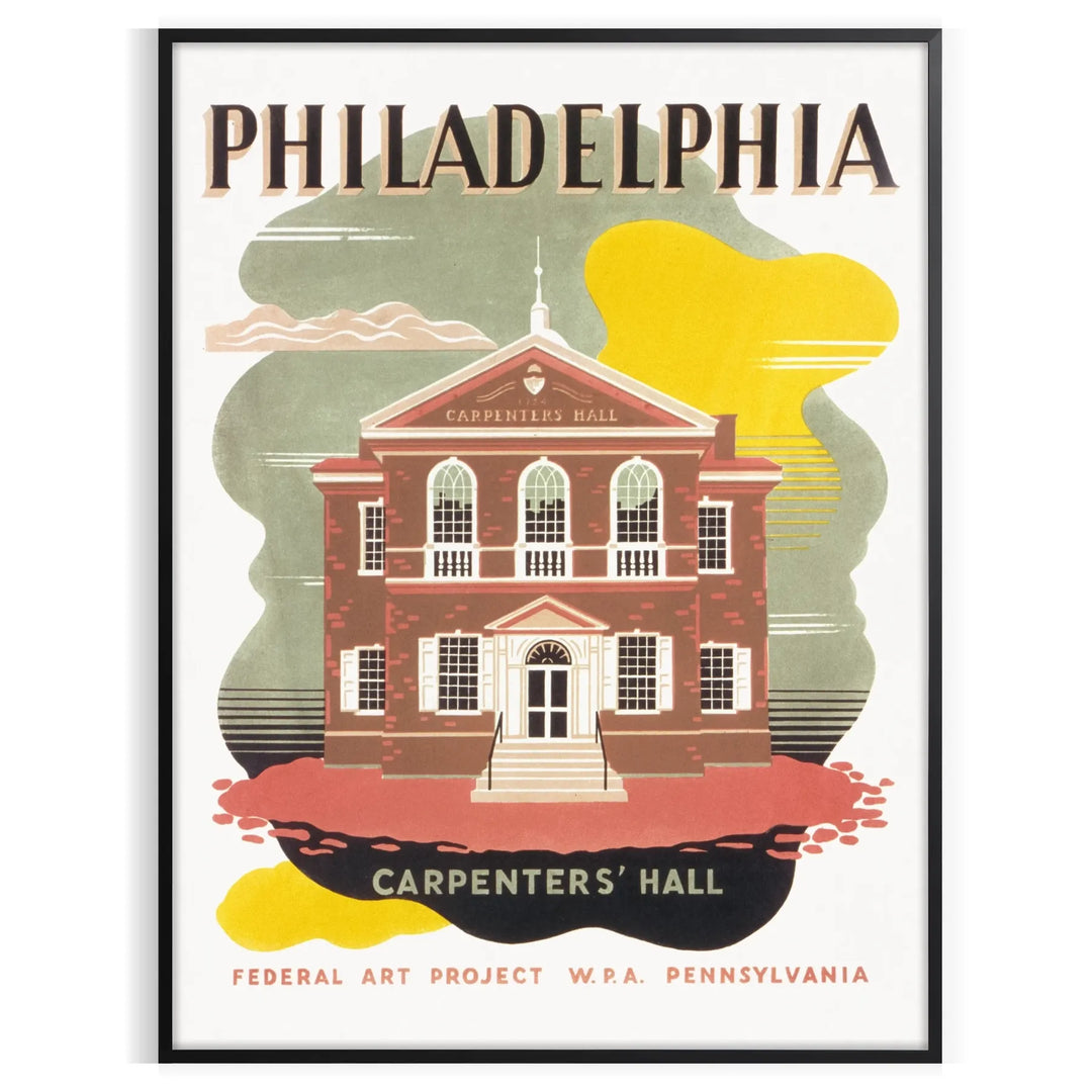 Illustration of Philadelphia skyline with green and brown tones