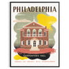 Illustration of Philadelphia skyline with green and brown tones - in a black frame