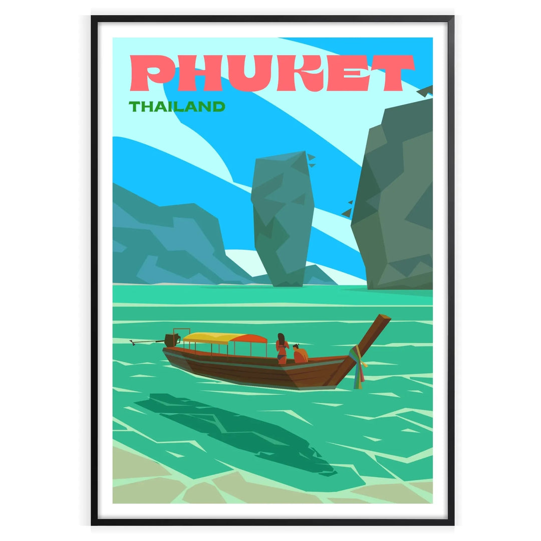 Paesaggio tropicale di Phuket con tenui tonalità di grigio e blu - in una cornice nera