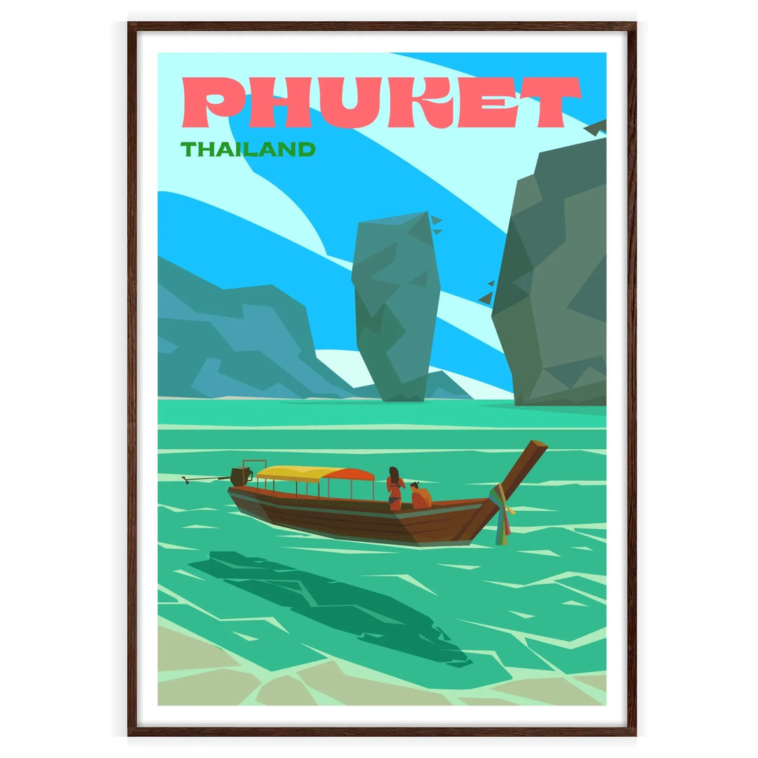 Paesaggio tropicale di Phuket con tenui tonalità di grigio e blu - in una cornice in noce