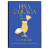 A colorful illustration of a Pina Colada cocktail with tropical elements - in a black frame