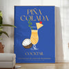 A colorful illustration of a Pina Colada cocktail with tropical elements - in a bright minimalist room with a plant and an armchair