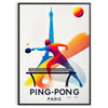 Minimalist design featuring a ping pong paddle and Eiffel Tower silhouette - in a black frame
