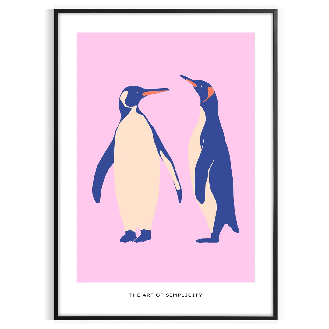 A minimalist illustration of a penguin in shades of gray and orange
