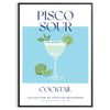 Εικονογράφηση ενός κοκτέιλ Pisco Sour με πράσινες και μπλε αποχρώσεις - σε μαύρη κορνίζα