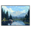 Pixel art design featuring a blend of black and blue hues - in a black frame