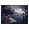 Pixel art design featuring green and blue hues with retro elements - in a black frame