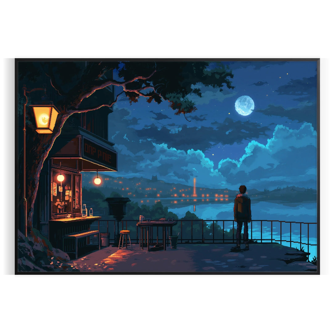 Pixel art depiction of a vibrant green and blue landscape