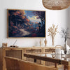 Pixel art design featuring green and blue hues with retro elements - in a Parisian living room with a sofa and a fig plant