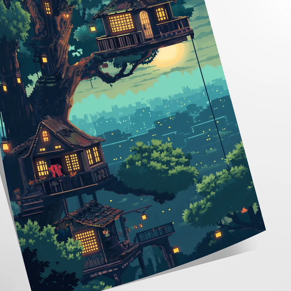 Colorful pixel art depicting a cosmic scene with green and gray tones