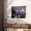 pixel art depiction of a starry night sky with gray and blue tones - styled on a counter with eucalyptus and a bowl of lemons