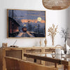 pixel art depiction of a starry night sky with gray and blue tones - in a Parisian living room with a sofa and a fig plant
