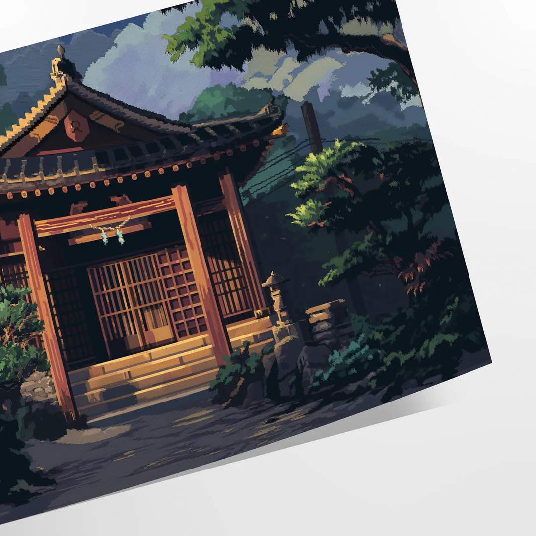 Pixel art depicting a cosmic scene with green and gray tones - as a rolled, unframed print
