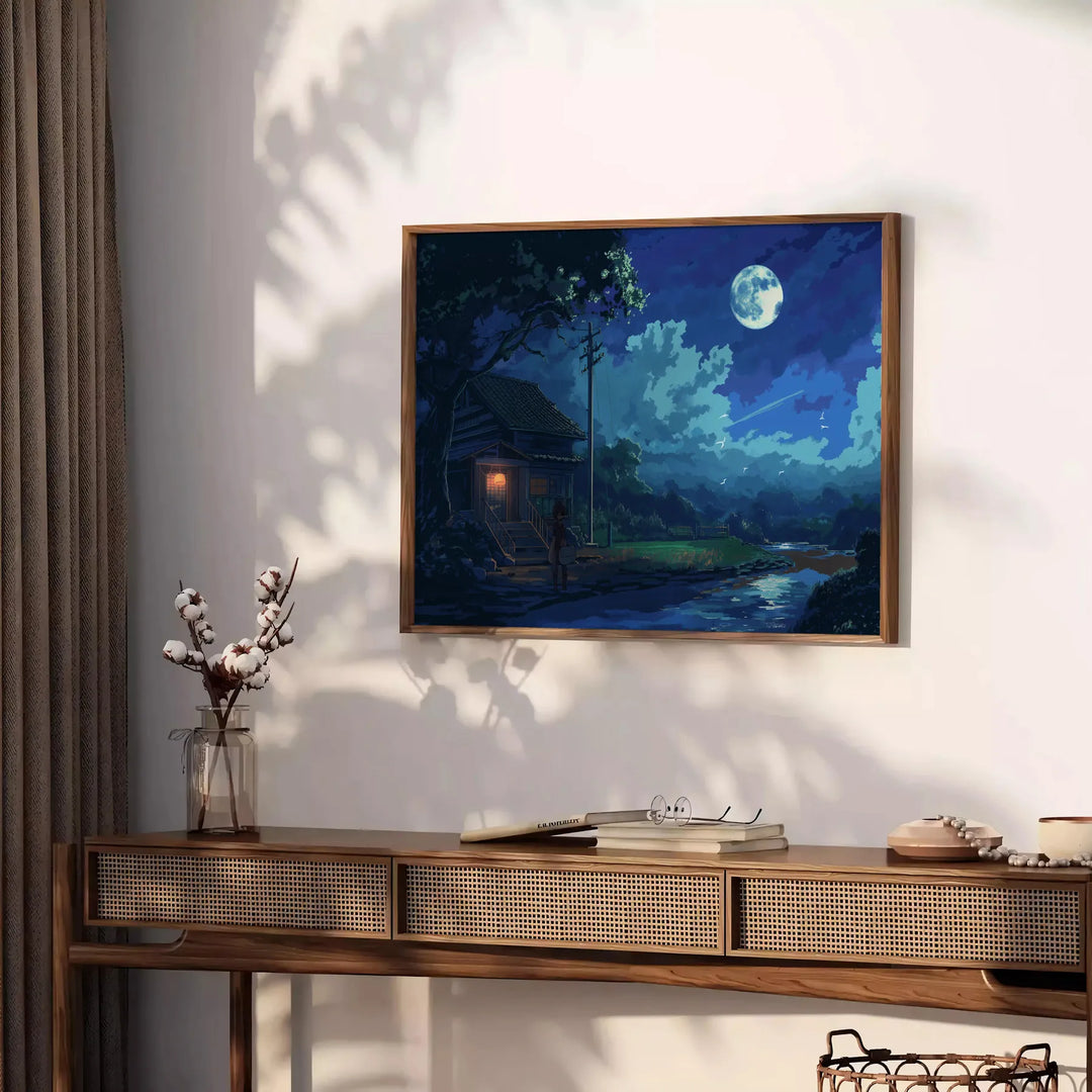 Colorful pixel art depicting a cosmic scene with stars and planets - styled on a counter with eucalyptus and a bowl of lemons