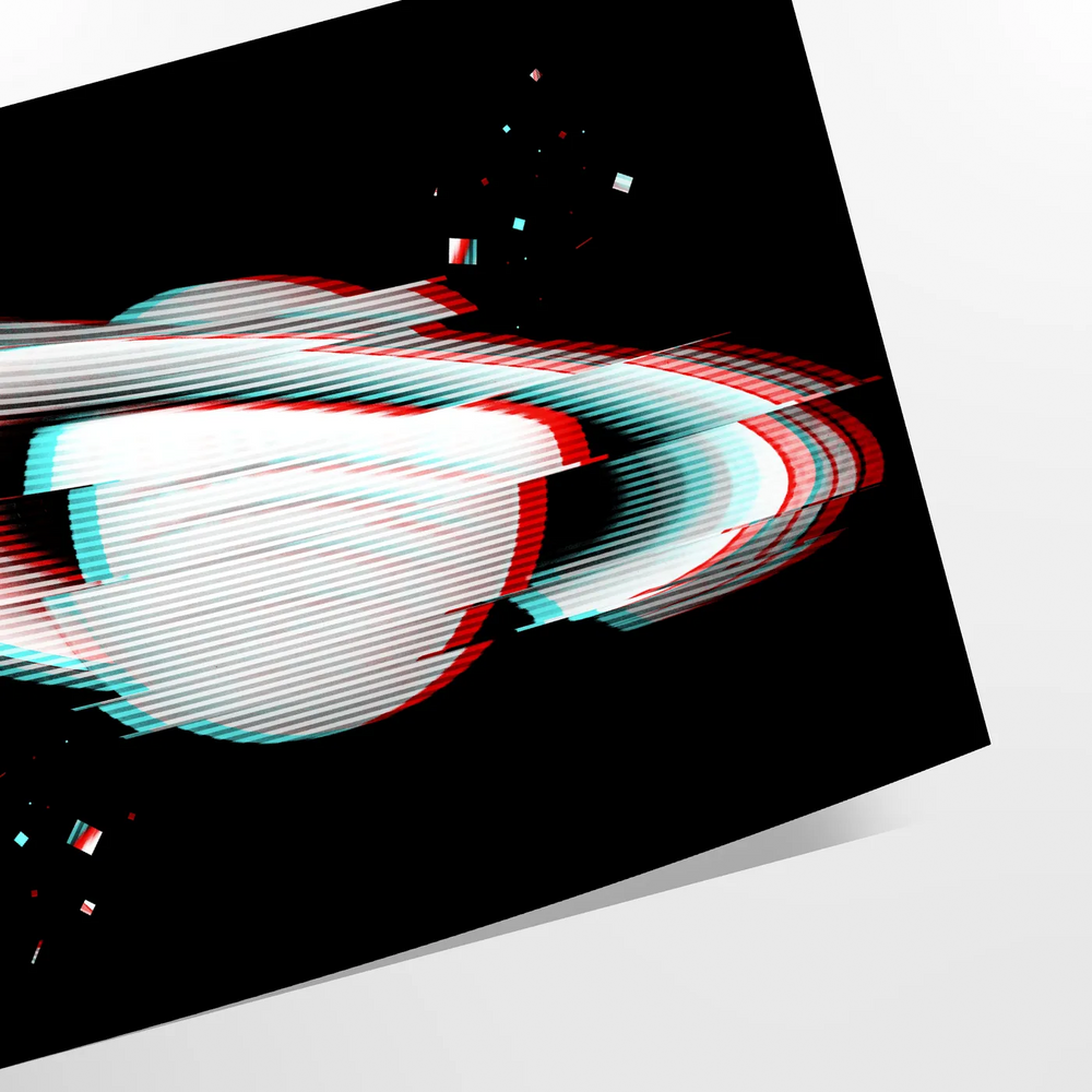 A stylized planet with black and green hues against a cosmic background
