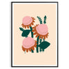 Illustration de plante luxuriante verte avec des accents orange sur un fond sombre - dans un cadre noir