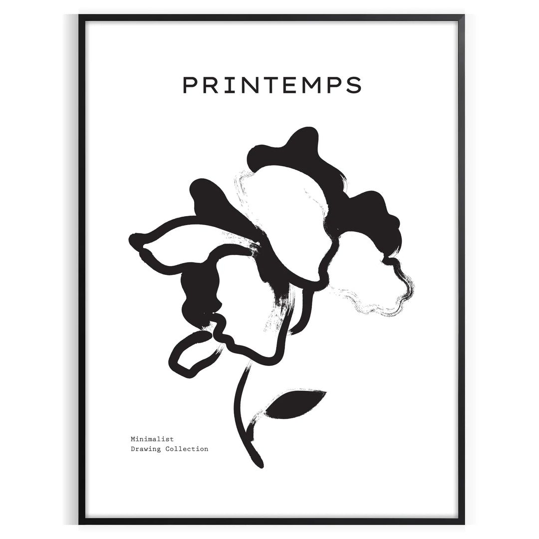 Botanical illustration featuring graceful plant designs in gray and black tones