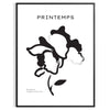 Botanical illustration featuring graceful plant designs in gray and black tones - in a black frame