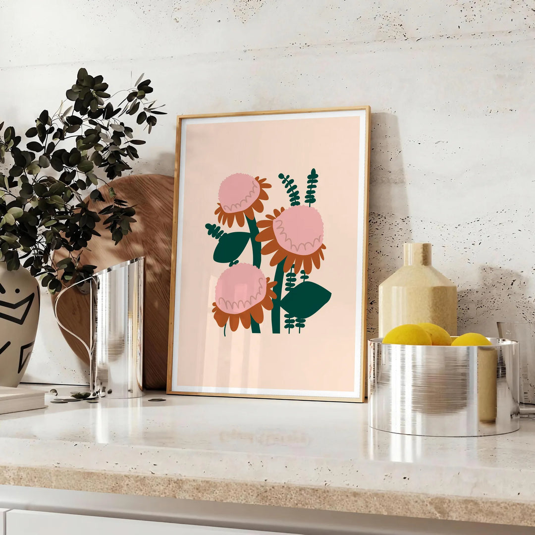 Illustration de plante luxuriante verte avec des accents orange sur un fond sombre - sur un plan de travail avec eucalyptus et coupe de citrons